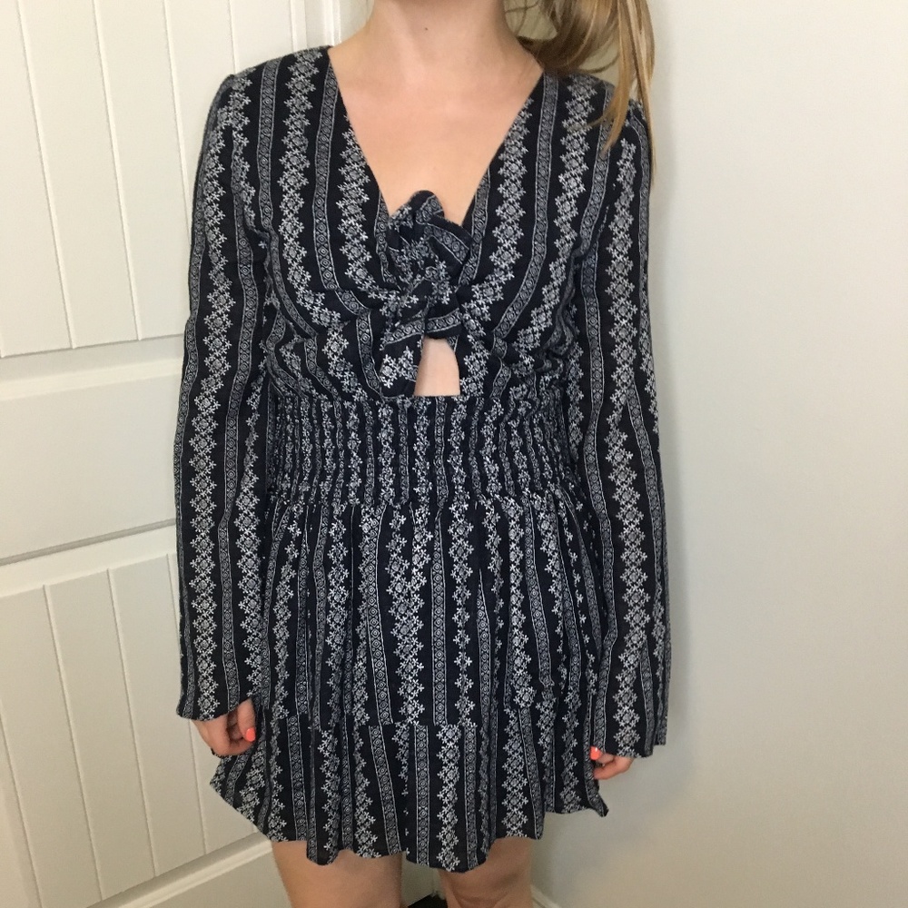 Moon River tie front dress Navy - Small (OOAK)